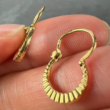 Load image into Gallery viewer, Vintage French 18 Karat Yellow Gold Lever Back Ridged Hoop Earrings