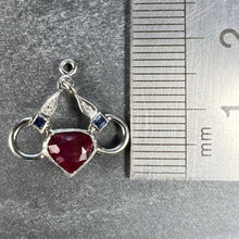 Load image into Gallery viewer, Art Deco Love Heart Snaffle Bit Platinum Diamond Sapphire Ruby Charm Pendant