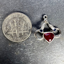 Load image into Gallery viewer, Art Deco Love Heart Snaffle Bit Platinum Diamond Sapphire Ruby Charm Pendant
