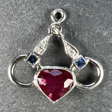 Load image into Gallery viewer, Art Deco Love Heart Snaffle Bit Platinum Diamond Sapphire Ruby Charm Pendant