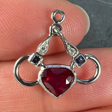 Load image into Gallery viewer, Art Deco Love Heart Snaffle Bit Platinum Diamond Sapphire Ruby Charm Pendant