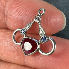 Load image into Gallery viewer, Art Deco Love Heart Snaffle Bit Platinum Diamond Sapphire Ruby Charm Pendant