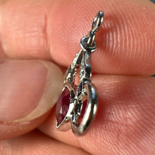 Load image into Gallery viewer, Art Deco Love Heart Snaffle Bit Platinum Diamond Sapphire Ruby Charm Pendant