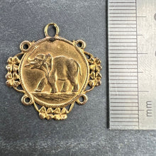 Load image into Gallery viewer, French Good Luck Elephant Four Leaf Clover 18K Yellow Gold Lucky Charm Pendant