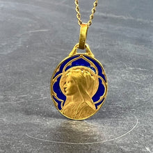 Load image into Gallery viewer, French Dropsy Virgin Mary Plique A Jour Enamel 18K Yellow Gold Pendant Medal