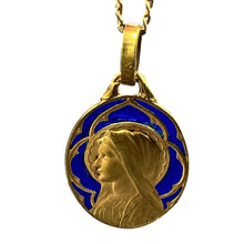 Load image into Gallery viewer, French Dropsy Virgin Mary Plique A Jour Enamel 18K Yellow Gold Pendant Medal