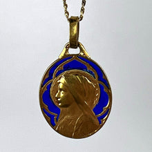 Load image into Gallery viewer, French Dropsy Virgin Mary Plique A Jour Enamel 18K Yellow Gold Pendant Medal