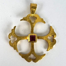 Load image into Gallery viewer, Vintage 24K Yellow Gold Ruby Cross Pendant