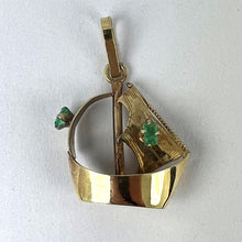 Load image into Gallery viewer, Vintage 18K Yellow Gold Sailing Yacht Boat Emerald Charm Pendant