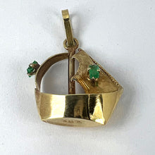 Load image into Gallery viewer, Vintage 18K Yellow Gold Sailing Yacht Boat Emerald Charm Pendant