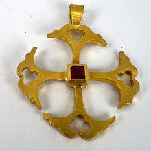 Load image into Gallery viewer, Vintage 24K Yellow Gold Ruby Cross Pendant