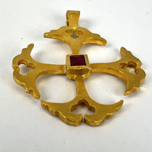 Load image into Gallery viewer, Vintage 24K Yellow Gold Ruby Cross Pendant