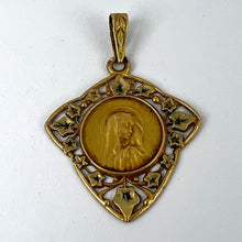 Load image into Gallery viewer, French Virgin Mary Ivy Leaf 18K Yellow Gold Medal Charm Pendant