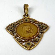 Load image into Gallery viewer, French Virgin Mary Ivy Leaf 18K Yellow Gold Medal Charm Pendant