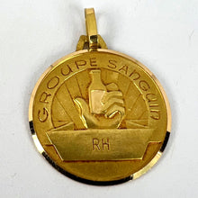 Load image into Gallery viewer, French Blood Group Type Medical 18K Yellow Gold Charm Medal Pendant