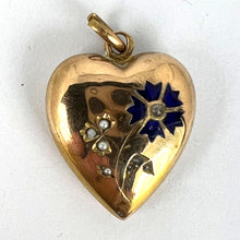 Load image into Gallery viewer, French Puffy Love Heart Flowers 18K Yellow Gold Enamel Pearl Pendant