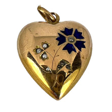 Load image into Gallery viewer, French Puffy Love Heart Flowers 18K Yellow Gold Enamel Pearl Pendant