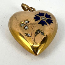 Load image into Gallery viewer, French Puffy Love Heart Flowers 18K Yellow Gold Enamel Pearl Pendant