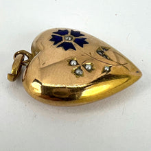 Load image into Gallery viewer, French Puffy Love Heart Flowers 18K Yellow Gold Enamel Pearl Pendant