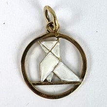 Load image into Gallery viewer, French Art Deco White Origami Bird 18K Yellow Gold Enamel Charm Pendant