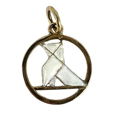 Load image into Gallery viewer, French Art Deco White Origami Bird 18K Yellow Gold Enamel Charm Pendant