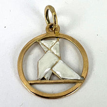 Load image into Gallery viewer, French Art Deco White Origami Bird 18K Yellow Gold Enamel Charm Pendant