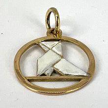 Load image into Gallery viewer, French Art Deco White Origami Bird 18K Yellow Gold Enamel Charm Pendant