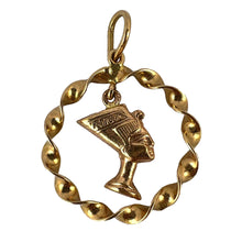 Load image into Gallery viewer, Egyptian Queen Nefertiti Bust Circle 18K Yellow Gold Charm Pendant