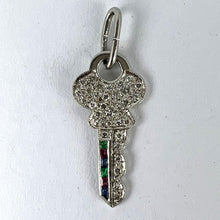 Load image into Gallery viewer, Art Deco Platinum Diamond Ruby Sapphire Emerald Key Charm Pendant