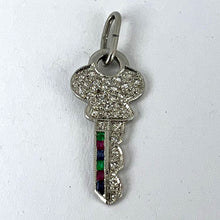 Load image into Gallery viewer, Art Deco Platinum Diamond Ruby Sapphire Emerald Key Charm Pendant