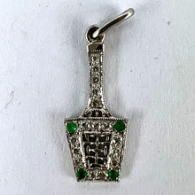 Load image into Gallery viewer, Art Deco Tennis Racket Press Platinum Diamond Emerald Charm Pendant