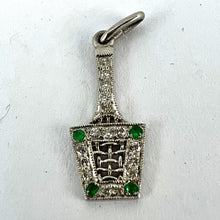 Load image into Gallery viewer, Art Deco Tennis Racket Press Platinum Diamond Emerald Charm Pendant