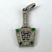 Load image into Gallery viewer, Art Deco Tennis Racket Press Platinum Diamond Emerald Charm Pendant