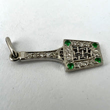 Load image into Gallery viewer, Art Deco Tennis Racket Press Platinum Diamond Emerald Charm Pendant