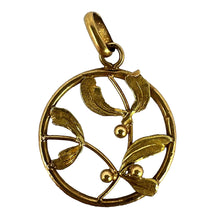 Load image into Gallery viewer, French Mistletoe Leaves and Berries Love 18K Yellow Gold Charm Pendant