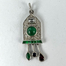 Load image into Gallery viewer, Art Deco Cuckoo Clock Platinum Diamond Emerald Ruby Sapphire Charm Pendant