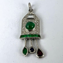 Load image into Gallery viewer, Art Deco Cuckoo Clock Platinum Diamond Emerald Ruby Sapphire Charm Pendant