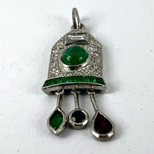 Load image into Gallery viewer, Art Deco Cuckoo Clock Platinum Diamond Emerald Ruby Sapphire Charm Pendant