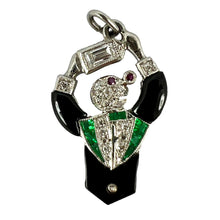 Load image into Gallery viewer, Art Deco Platinum Diamond Onyx Emerald Ruby Cocktail Waiter Charm Pendant
