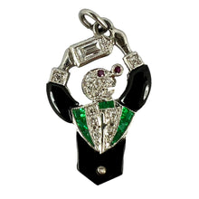 Load image into Gallery viewer, Art Deco Platinum Diamond Onyx Emerald Ruby Cocktail Waiter Charm Pendant