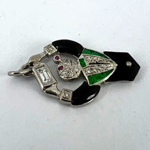 Load image into Gallery viewer, Art Deco Platinum Diamond Onyx Emerald Ruby Cocktail Waiter Charm Pendant