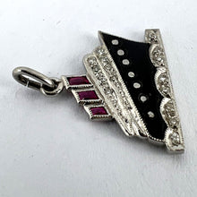 Load image into Gallery viewer, Art Deco Ocean Liner Steam Ship Boat Platinum Diamond Ruby Onyx Charm Pendant