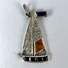 Load image into Gallery viewer, Art Deco Yacht Sailboat Platinum Diamond Sapphire Citrine Charm Pendant