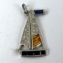 Load image into Gallery viewer, Art Deco Yacht Sailboat Platinum Diamond Sapphire Citrine Charm Pendant