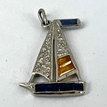 Load image into Gallery viewer, Art Deco Yacht Sailboat Platinum Diamond Sapphire Citrine Charm Pendant