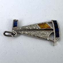 Load image into Gallery viewer, Art Deco Yacht Sailboat Platinum Diamond Sapphire Citrine Charm Pendant