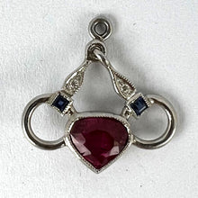 Load image into Gallery viewer, Art Deco Love Heart Snaffle Bit Platinum Diamond Sapphire Ruby Charm Pendant
