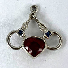 Load image into Gallery viewer, Art Deco Love Heart Snaffle Bit Platinum Diamond Sapphire Ruby Charm Pendant