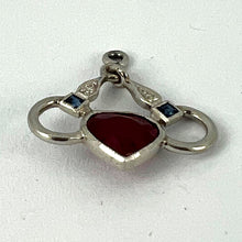Load image into Gallery viewer, Art Deco Love Heart Snaffle Bit Platinum Diamond Sapphire Ruby Charm Pendant
