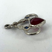 Load image into Gallery viewer, Art Deco Love Heart Snaffle Bit Platinum Diamond Sapphire Ruby Charm Pendant